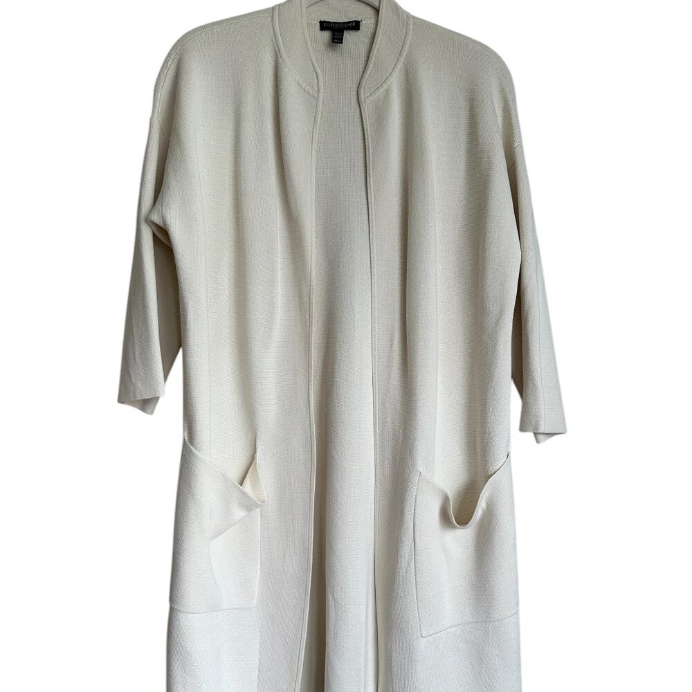 Eileen Fischer ivory silk cotton blend cardigan Size Petite Small